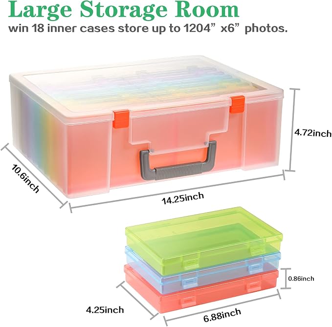 Photo Storage Box 4x6, 18 Inner Photo Case Large Photo Organizer Acid-Free Photo Box Storage Photo Keeper Photo Storage Case, Plastic Craft Storage Box for Photo Stickers Stamps Seeds (9 Colors) - Image 3