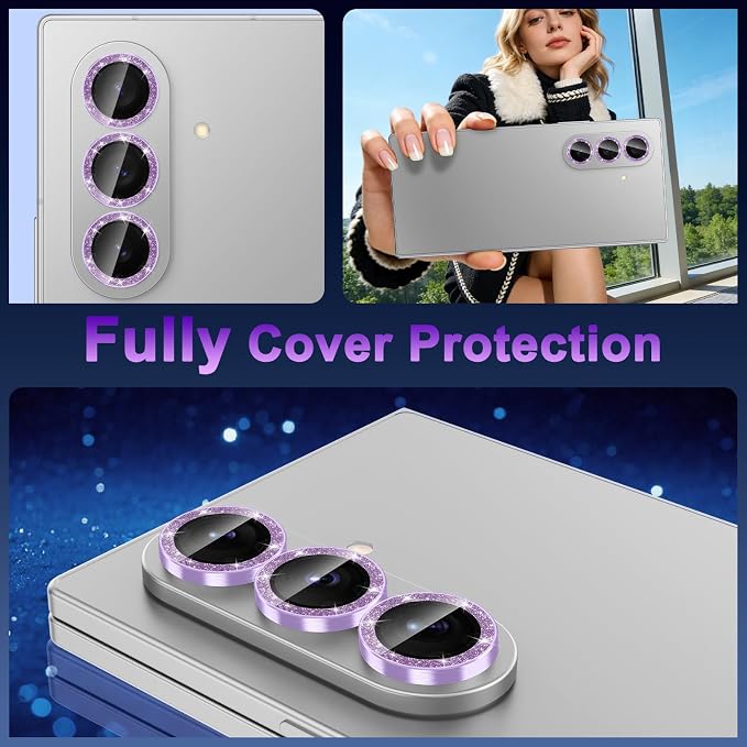 Meshine for Samsung Galaxy Z Fold 8 Ultra Camera Lens Protector,Scratch Proof,Strong Adsorption,9H Hardness with Metal Ring Camera Cover,Case Friendly,Accessories Lens Protector,Glitter Purple - Image 8