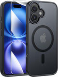 FNTCASE for iPhone 16 Case, Fit for Magsafe, Screen Protector, Black | Translucent Matte Magnetic Back, 14FT Military Grade Drop Protection, Shockproof Protective Phone Cover by FNTCASE