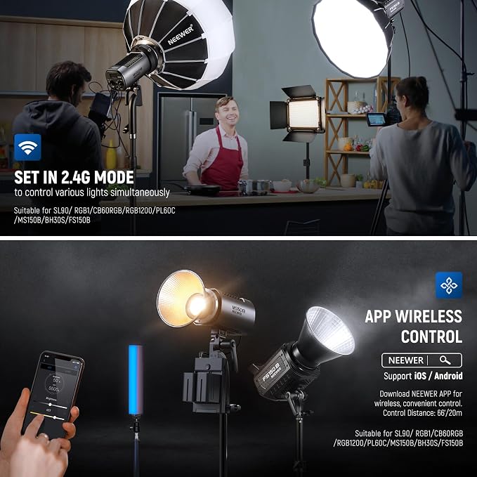 NEEWER MS150B 130W Bi Color LED Video Light, Mini COB Portable Photography Lighting with App Control,2.4G Mode, Bowens Mount Continuous Output Lighting, 200000 lux/0.5m, 2700K-6500K, CRI97+, 12 Scenes - Image 8