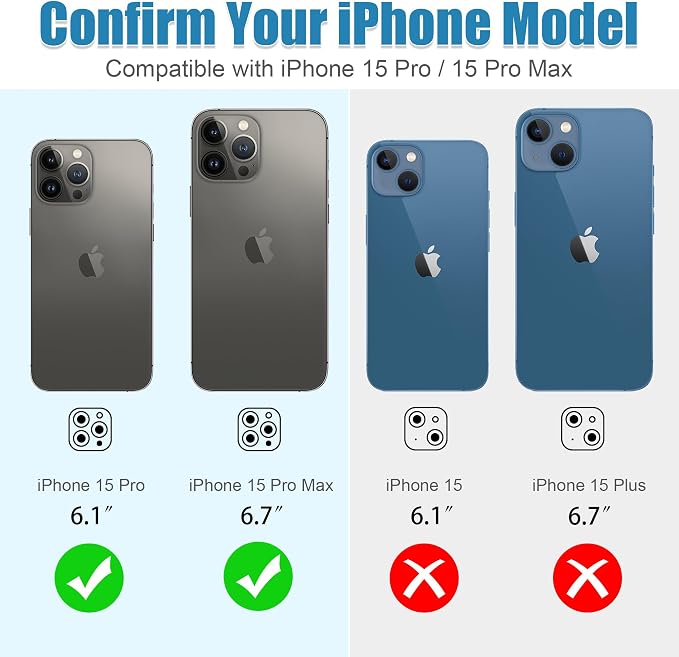 AGVEE 3+3 6 Pack for iPhone 15 Pro & Max Camera Lens Protector Cover | Individual Bling Diamond & Bling Glitter Sparkle Cute Gem Metal Ring, 9H Tempered HD Glass - Image 2