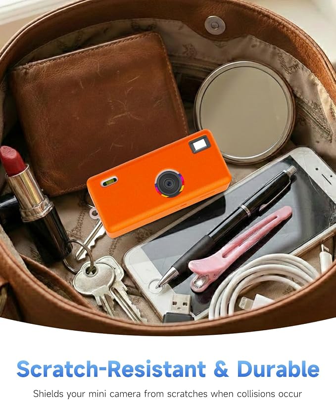 Silicone Case for Kodak CHARMERA Keychain Digital Blind Box accessories,Soft Silicone Protective Case,Comes with Screen Protectors and Wrist Strap - Orange - Image 6