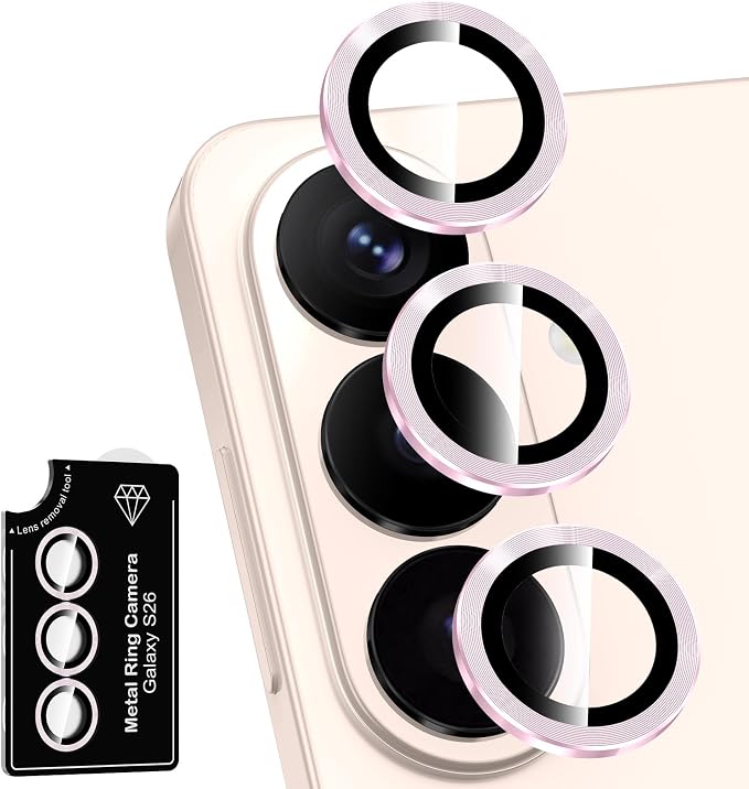 for Samsung Galaxy S26 Camera Lens Protector, Individual Metal Ring Tempered Glass Lens Cover, [Strong Adsorption] Scratch Resistant Ultra-Thin HD Clear Lens Cover, 1 Set-Pink by Btscase