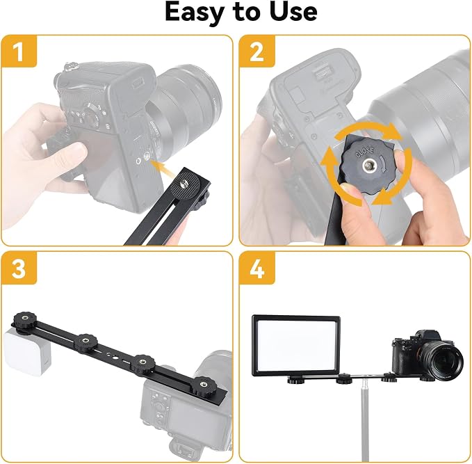 UTEBIT 2 Pack Straight Flash Mount, 1/4-3/8 Thread Hole Tripod Mount | 13 inch Flash Bracket with 1/4'' Hot Shoe, Long Dual Speedlite Bracket Extension Bar for DSLR Camera/LED Light/Microphone - Image 7