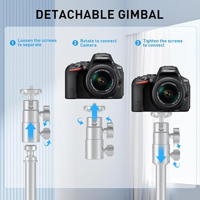 Ailight TS50 Camera Stand, 12.6 to 53.1 in Height, Universal 1/4" to 3/8" Screw Adapter with Swivel 360° Panoramic Ball Head, Light Stand Desk and Floor Mount for DSLR Cameras, Photograph Lights - Image 4
