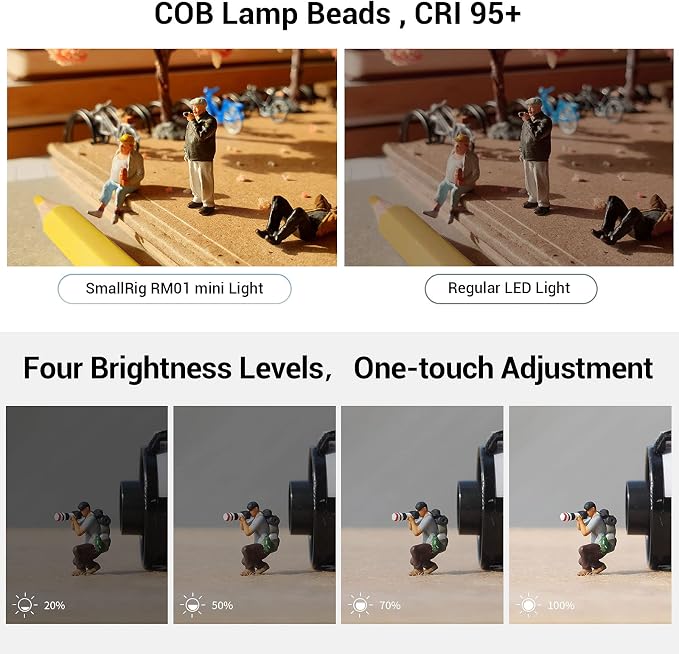SmallRig 3 Pack RM01 Mini LED Video Lighting Kit, Lume Cube Camera Light | Dimmable 5600K CRI95, Portable, Waterproof, with 8 Color Filters, Barndoor, Diffuser, for Macro Photography, Stop Motion - Image 5