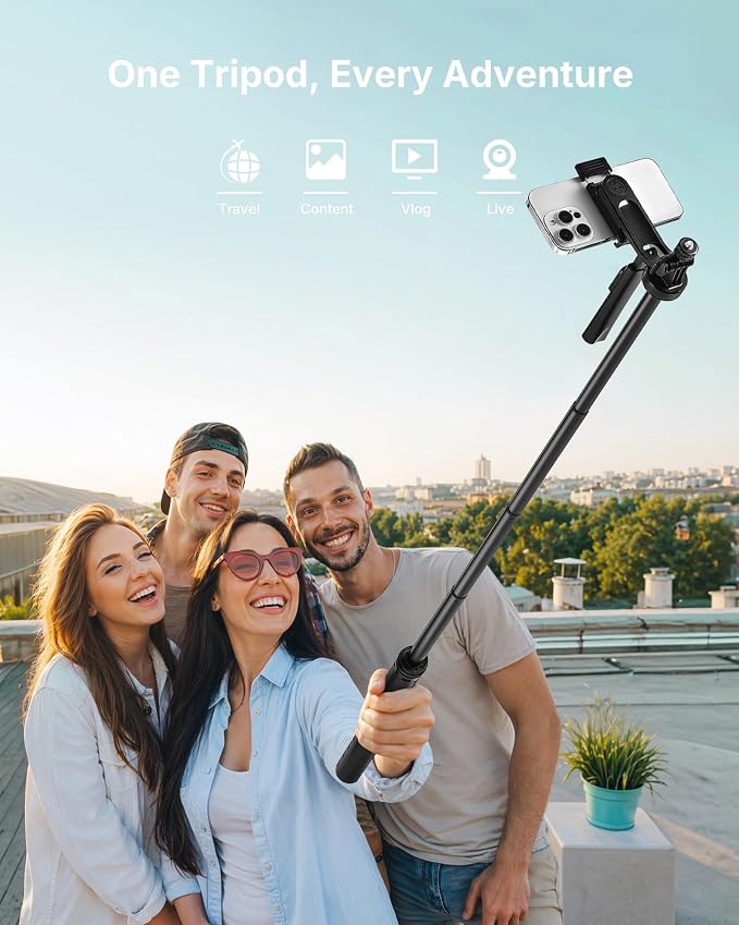 4-Leg Phone Tripod, 71-inch Selfie Stick for iPhone & Android | Anti-Slip Quadrapod Base, Snap-Release Phone Holder, Aluminum Alloy Pole for Durability, Secondary Handle Grip for Stability - Image 9