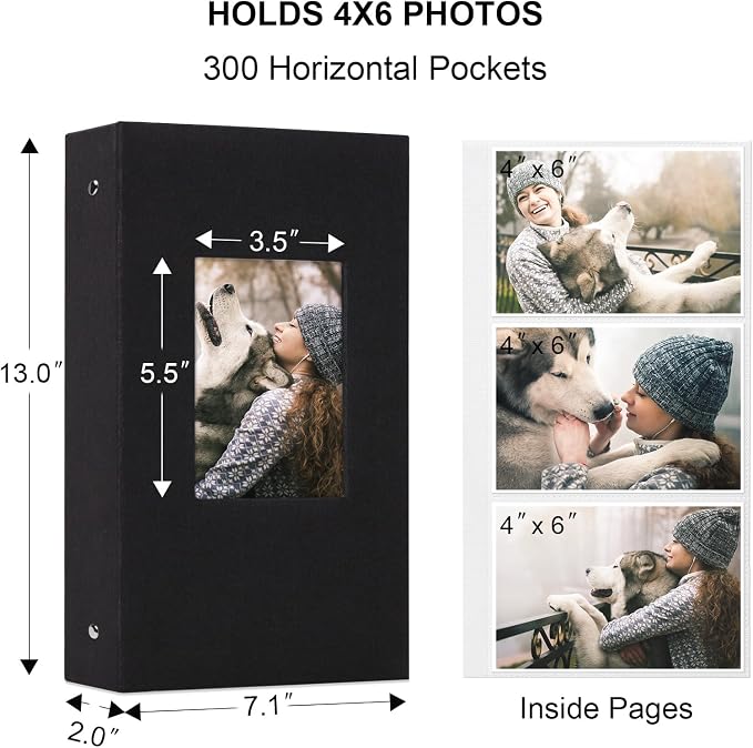 Vienrose 4x6 Photo Album,300 Pockets,Linen Cover with Window,Black | Linen Hardcover, Slip In Photo Book, Family Memory Album, Travel Keepsake - Image 6