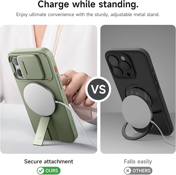 SURITCH for iPhone 15 Pro Max Case with Magnetic Camera Slide Cover and Adjustable Kickstand, Compatible with MagSafe, Shockproof Bumper Case Slim Protective Cover 6.7 Inch, Green - Image 5