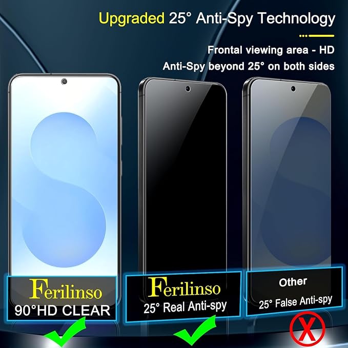 Ferilinso 3 Pack Privacy Screen Protector for Samsung Galaxy S25 Plus | 9H+ Tempered Glass, Military-Grade Shatterproof, HD, Case Friendly, Easy Installation Bubble Free, with Camera Lens Protector - Image 5