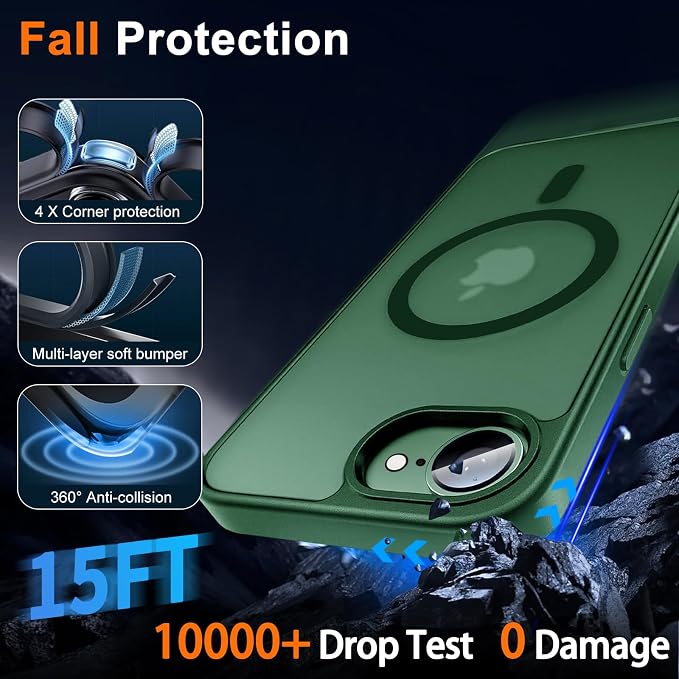 Magnetic for iPhone 17e Case & iPhone 16e Case, Green | Full Camera Protection, Privacy Screen Protector, Compatible with MagSafe, Translucent Matte Shockproof Cover for 17 e 16 e - Image 4