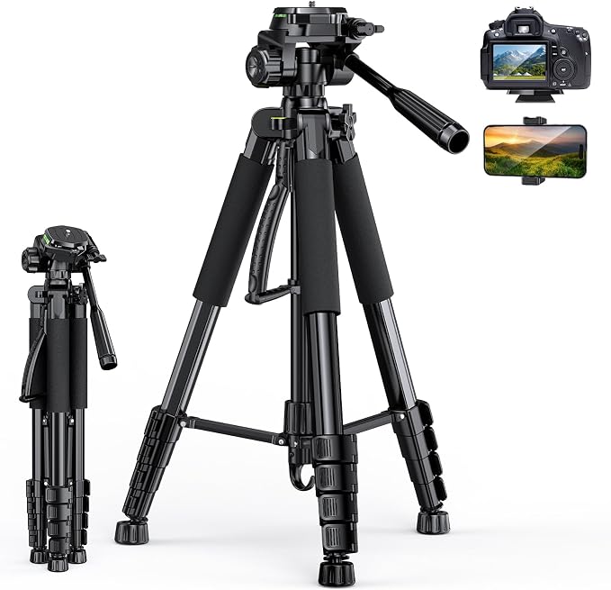 UBeesize 67” Camera Tripod with Travel Bag, Cell Phone Tripod with Bluetooth Remote and Phone Holder, Compatible with All Cameras, Cell Phones, Projector, Webcam, Spotting Scopes by UBeesize