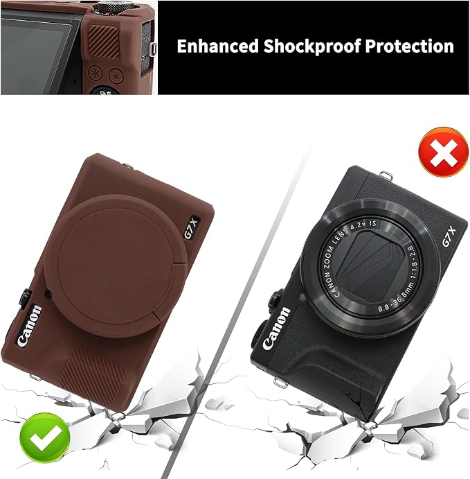 VOVMOEYA Camera Case for Canon Powershot G7 X Mark III with 2PCS Screen Protector,Full Pritection Soft G7X III Silicone Case Detachable Lens Cover Protective Cover for Canon G7XIII G7X3-Brown - Image 4