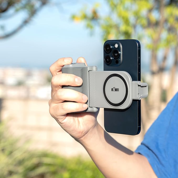 KIWIFOTOS Travel Phone Camera Grip Smartphones Camera Handle | for iPhone 17 16 Pro Max Galaxy S25 S24 Selfie Vlog Video Shooting, with Cold Shoe Mount, without Tripod, Bluetooth remote - Image 9