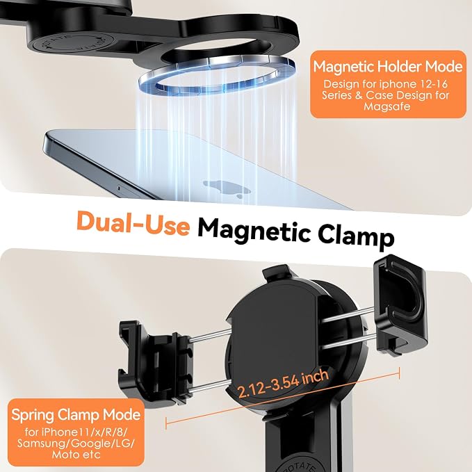 CloudValley Magnetic Mini Selfie Stick Tripod, 4-in-1 Pocket Size Phone Tripod with 360° Rotation, Choice Rechargeable Bluetooth Remote, Foldable Handle Grip, Compatible with MagSafe iPhone - Image 6