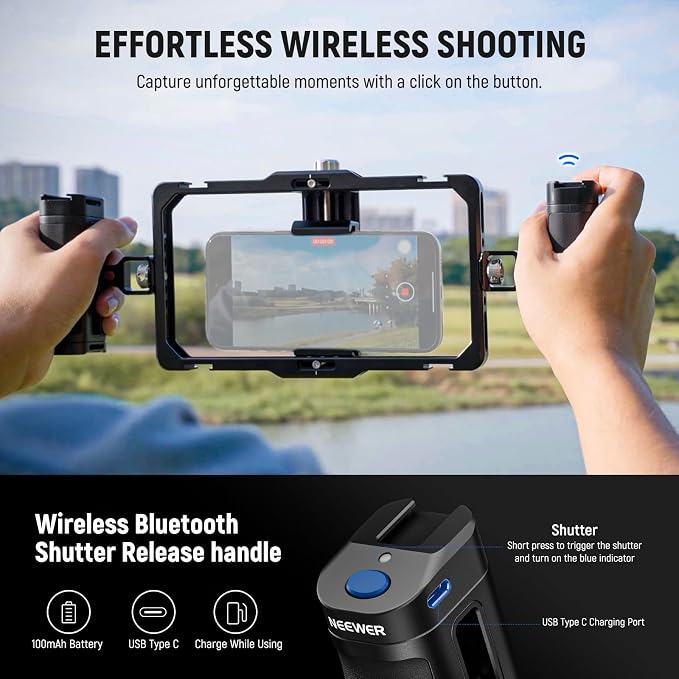 NEEWER Universal Phone Cage Video Rig with Bluetooth Shutter Side Handle | Comfort Grips Smartphone Stabilizer for Video Recording, Compatible with iPhone 16 15 Pro Max 15 Pro Galaxy S24 Ultra, PA009E - Image 4