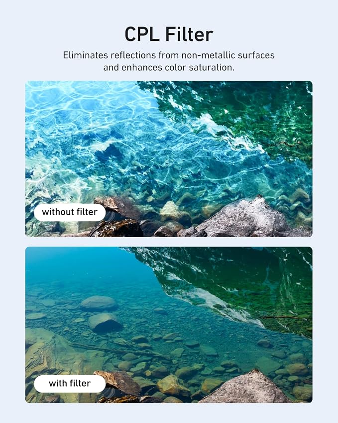 TELESIN 67mm CPL Circular Polarizer Filter, DSLR Camera Lens, Multi-Layer Nano-Coated Glass, AR&AF Coating, Reduces Reflections, Enhances Colors, Water & Fingerprint Protection, for Smartphone Mounts - Image 3