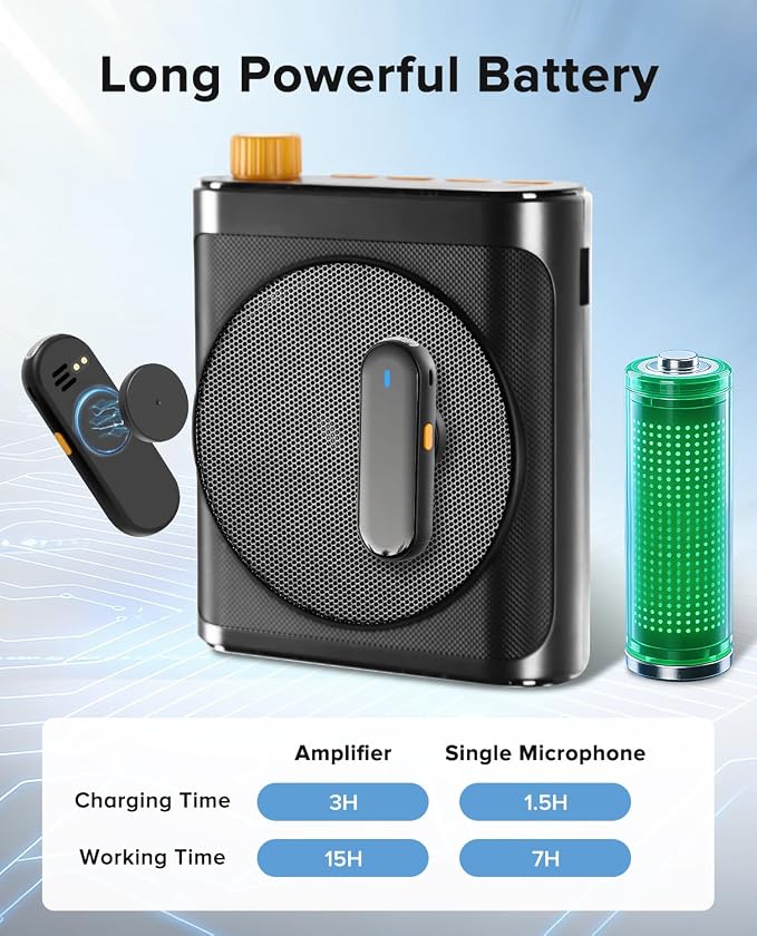 Voice Amplifier for Teachers with 2 Magnetic Lavalier Mics, Black | Bluetooth Portable Rechargeable Speaker for Classroom, Meetings, Tour Guide Speeches, Public Speaking, Coaches, PA System - Image 5