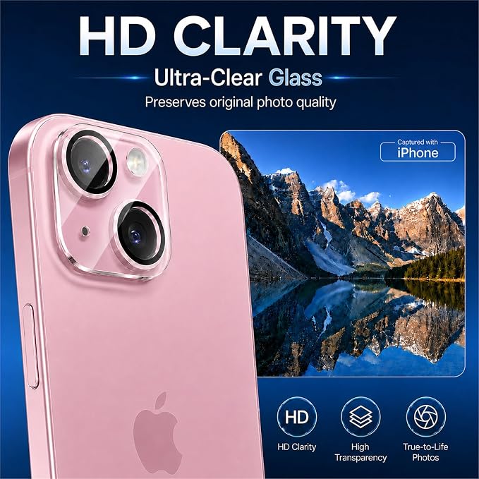 Camera Lens Protector for iPhone 15/iPhone 15 Plus- 3 Pack | 9H Tempered Glass, HD Clear, Scratch Resistant, Camera Cover Accessories, Case Friendly, Not Affect Night Shots - Image 4
