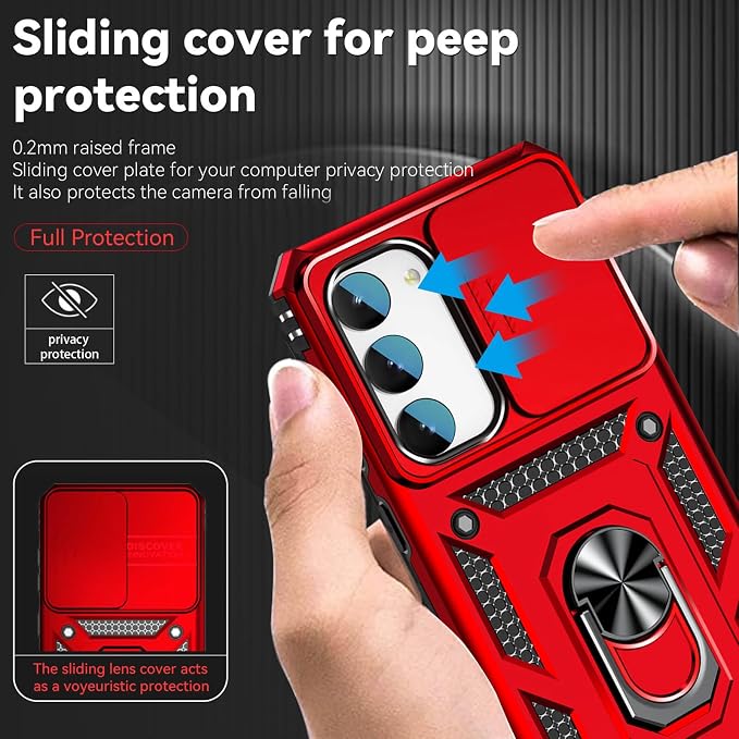 HNHYGETE for Galaxy S23 Plus Case with Screen Protector: [Military Grade 20ft. Drop Tested] Slide Camera Cover Ring Shockproof Protective Phone Case for - Samsung Galaxy S23 Plus (Red) - Image 4