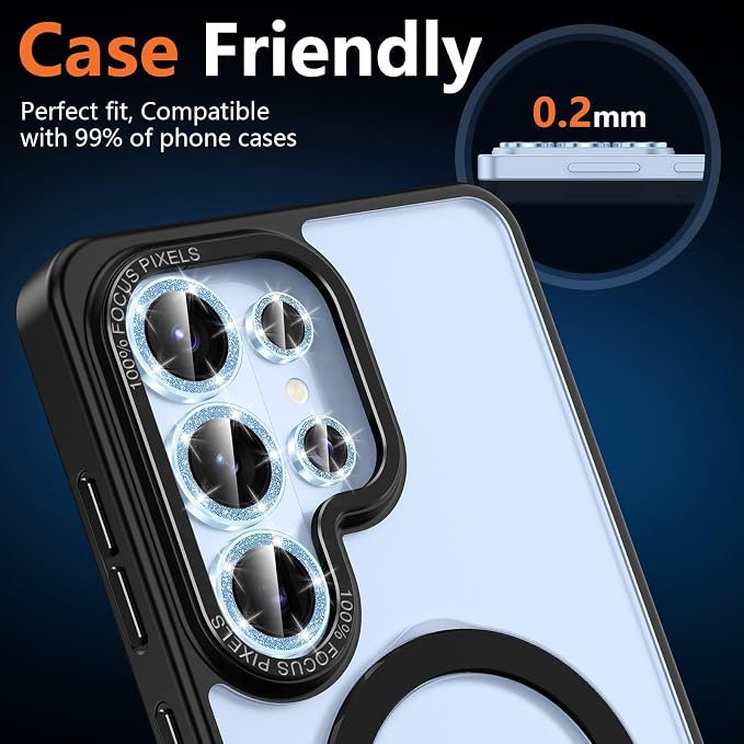 for Samsung Galaxy S26 Ultra Camera Lens Protector, Individual Metal Ring Tempered Glass Lens Cover, [Strong Adsorption] Scratch Resistant Ultra-Thin HD Clear Lens Cover, 1 Set-Blue Sparkly - Image 6