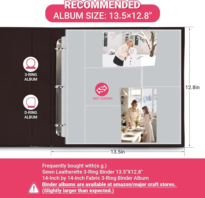 Oversized Photo Album Refill Pages 12x12, Mixed 4x6 Photo Sleeves for 3 Ring Binder, D-Ring Scrapbook Album, Wedding Family Anniversary Baby Travel Book, 20 Acid-Free Page Protectors with 200 Pictures - Image 3