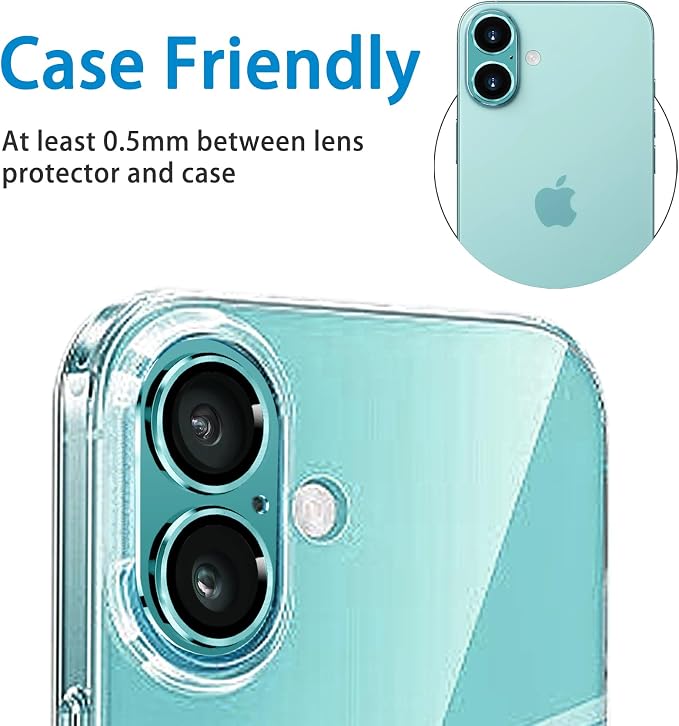 Compatible with iPhone 16 and 16 Plus Camera Lens Protector, Anti-Scratch Tempered Glass Metal Camera Screen Protector Shockproof Full Protective Lens Cover - Image 6
