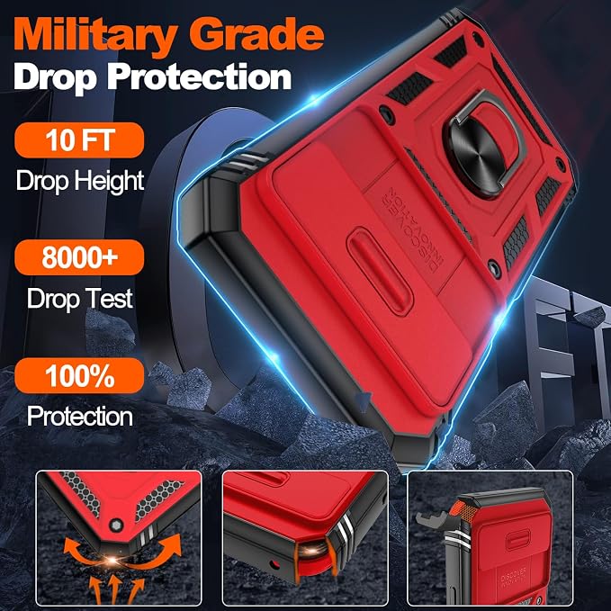 Gritup for Pixel 10 Case: Pixel 10 Pro Case with 2*Screen Protector, Magnetic Stand & Slide Camera Cover, Shock Proof Military-Grade para Google Pixel 10/10 Pro Cover, Red+Black - Image 3