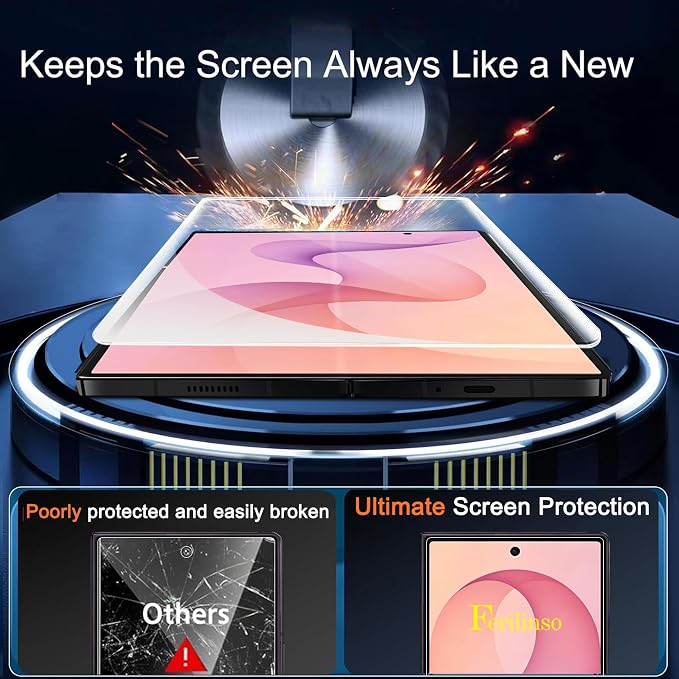 Ferilinso 3 Pack Inside Screen Protector for Samsung Galaxy Z Fold 8 Ultra | 9H+ Tempered Glass Back&Camera Lens Protectors, Military-Grade Shatterproof, Case Friendly, Easy Installation Bubble Free - Image 3
