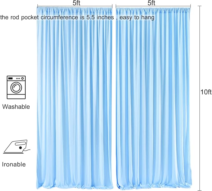 10ft x 10ft Wrinkle Free Baby Blue Backdrop Curtain for Parties, Polyester Blue Photo Backdrop Drapes 2 Panels 5x10ft for Wedding Party Photography Background Baby Shower Birthday Decor - Image 6