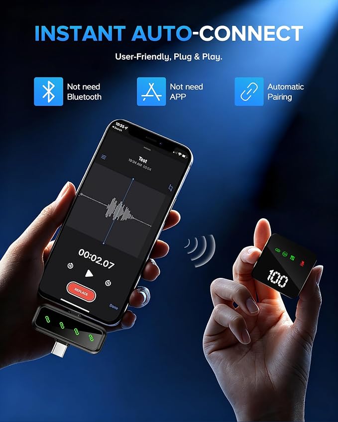 4 Pack Wireless Lavalier Microphone with 100H Charging Case | Mini Mics for iPhone/iPad/Android; LED Display, AI Noise Reduction, 4-Person Video Recording, Podcasts, YouTube, TikTok, Vlog - Image 7