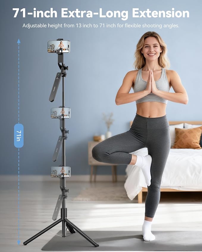 TECKNET 71" Phone Tripod & Selfie Stick, Portable Extendable Cell Phone Tripod Stand with Wireless Remote and Phone Holder, with Wireless Remote Control for iPhone/Samsung/Android/Camera - Image 2