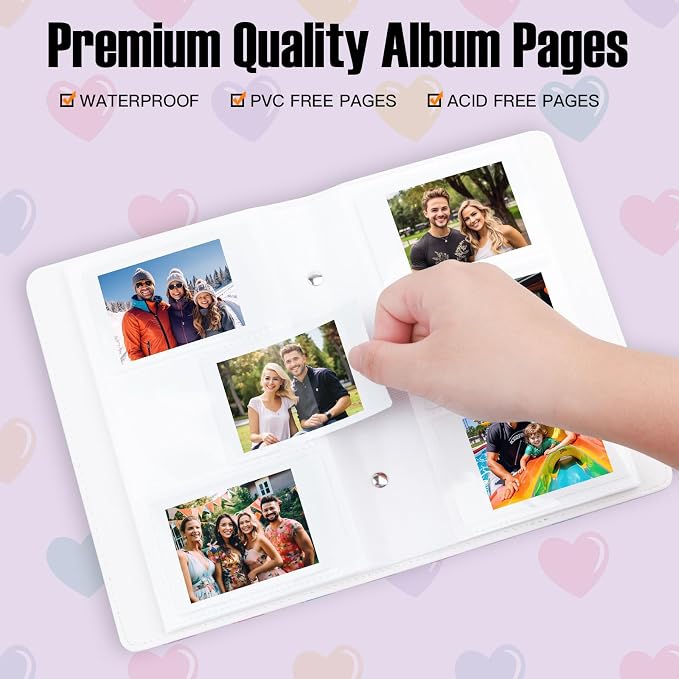 Veicevol 156-Pocket Album for Instax Mini & Polaroid 2x3 in Photos, Pueple | PU Leather Cover, Portable Album, Mini Photo Album for Fujifilm Instax Mini Camera, Polaroid Camera, Wedding Keepsake - Image 4