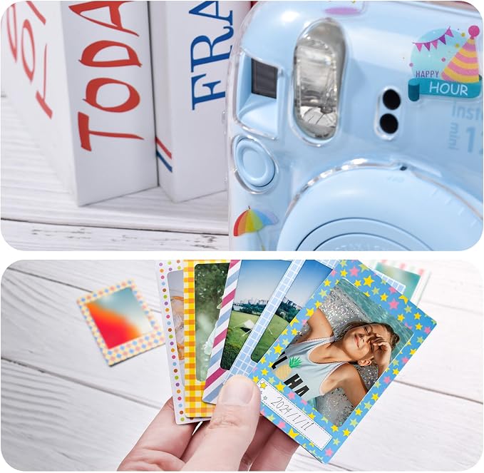 Rieibi Accessories for Fujifilm Mini 12, Gift Bundle Includes Clear MINI12 Case with Strap, Mini Photo Album, Selfie Mirror, DIY Stickers, Color Filter (No Camera) - Blue - Image 6