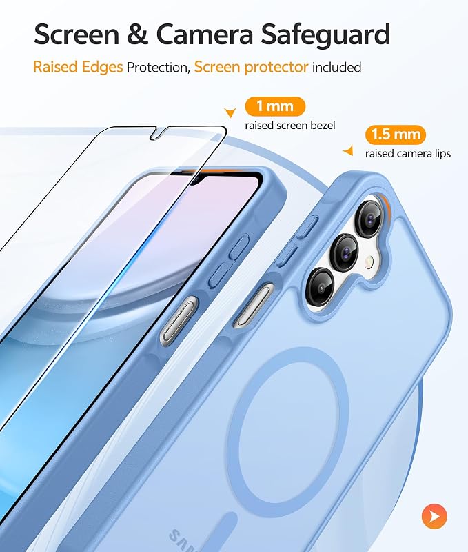 FNTCASE for Galaxy A15 5G Phone Case, Screen Protector, Light Blue | Translucent Matte Magnetic Back, 14FT Military Grade Drop Protection, Shockproof Protective, for Samsung A 15 Cover - Image 4