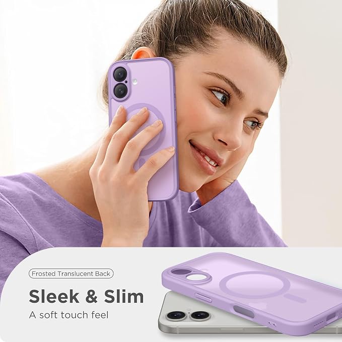 CAPRARO for iPhone 16 Case, Compatible with MagSafe | Upgraded [Full Camera Protection] Protective Translucent Matte Women Girl Magnetic Phone Case Cover, Elegant Purple - Image 7