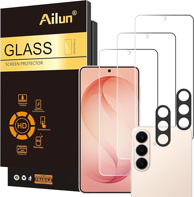 Ailun 3 Pack Screen Protector + 2 Pack Camera Lens Protector for Galaxy S26 | Tempered Glass, Fingerprint Unlock Compatible, 0.25mm Anti-Scratch, Case Friendly, Not For S26 Plus/S26 Ultra by Ailun