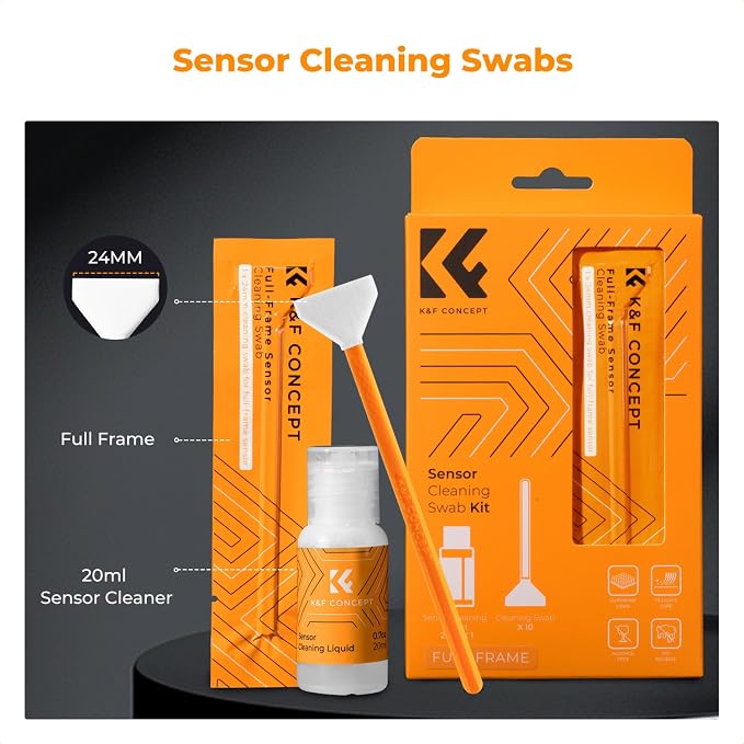 K&F CONCEPT 24mm Full Frame Sensor Cleaning Kit, with 20ML Sensor Cleaner | 10 Pack Swabs, Vacuum Sealed,20ml Gentle Cleaner, Multi-Device Use, Precision Cleaning,for Nikon Sony Canon Camera Clean,MA01 - Image 2