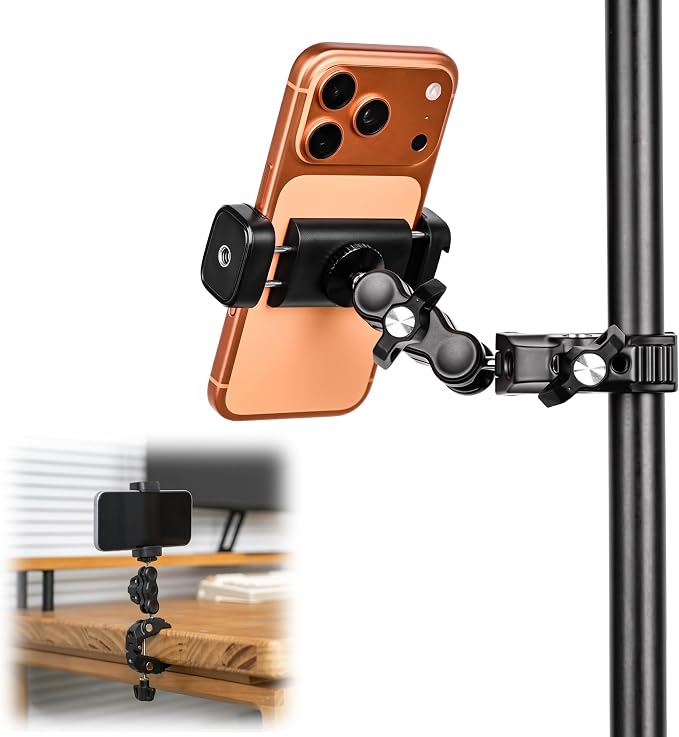 Super Clamp Camera Mount Kit with 360° Dual Ballhead Magic Arm,1/4" and 3/8" Threaded Holes,Action Camera Phone Holder Adapter for Dji Osmo Pocket 4 Monitor LED Light Microphone Desk Tripod Motorcycle by Kiorafoto