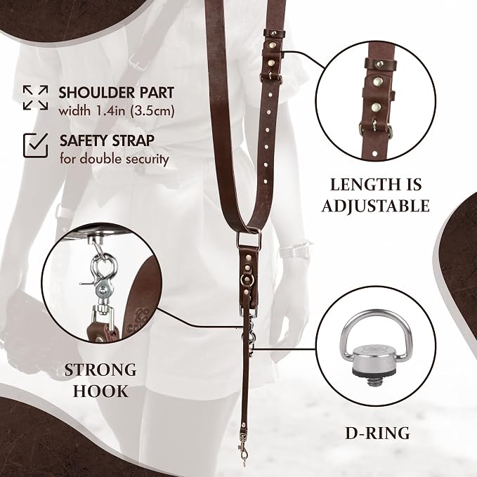 Leather Camera Strap Crossbody for DSLR, Mirrorless – Secure Dual Mount, Quick Release for Professional Photography - Image 2