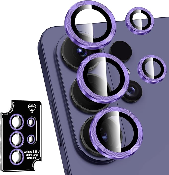 for Samsung Galaxy S26 Ultra Camera Lens Protector, Individual Metal Ring Tempered Glass Lens Cover, [Strong Adsorption] Scratch Resistant Ultra-Thin HD Clear Lens Cover, 1 Set-Purple by Btscase