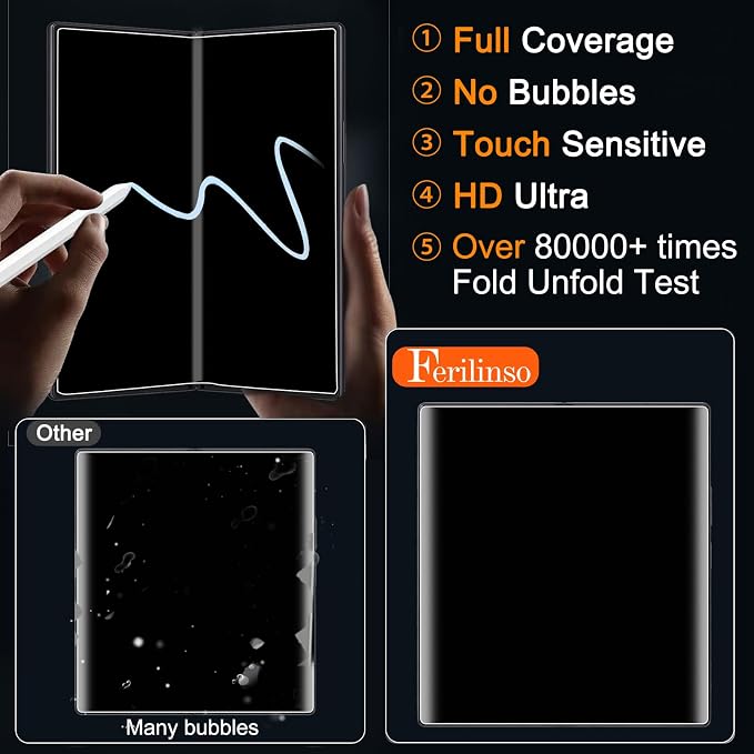 Ferilinso 3 Pack Inside Screen Protector for Samsung Galaxy Z Fold 8 Ultra | 9H+ Tempered Glass Back&Camera Lens Protectors, Military-Grade Shatterproof, Case Friendly, Easy Installation Bubble Free - Image 2