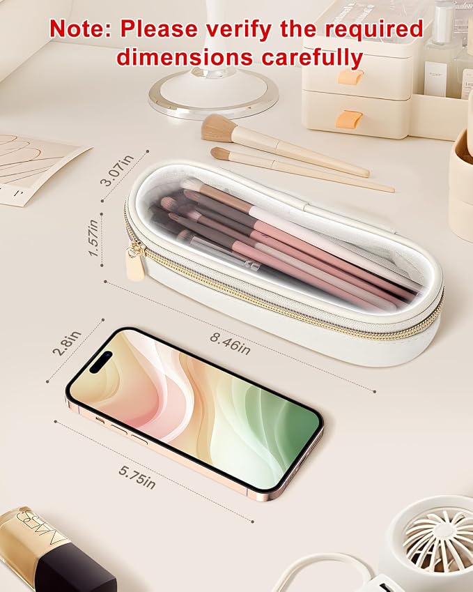 Soimeat Clear Travel Makeup Brush Holder, Leather Makeup Brush Toiletry Bag, Portable Cosmetic Brush Case, Transparent Waterproof Makeup Brush Storage Bag, White, Large - Image 3