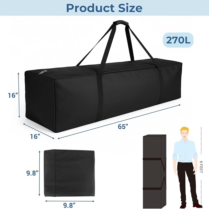 COOLBEBE 65" Sports Duffle Bag - 270L Extra Large Travel Duffel Luggage Bag | Upgrade 2-way Lockable Zippers, Sturdy & Water Resistant Long Duffle Bag for Tent Pole Camping Outdoor Moving (Black 65inch) - Image 7