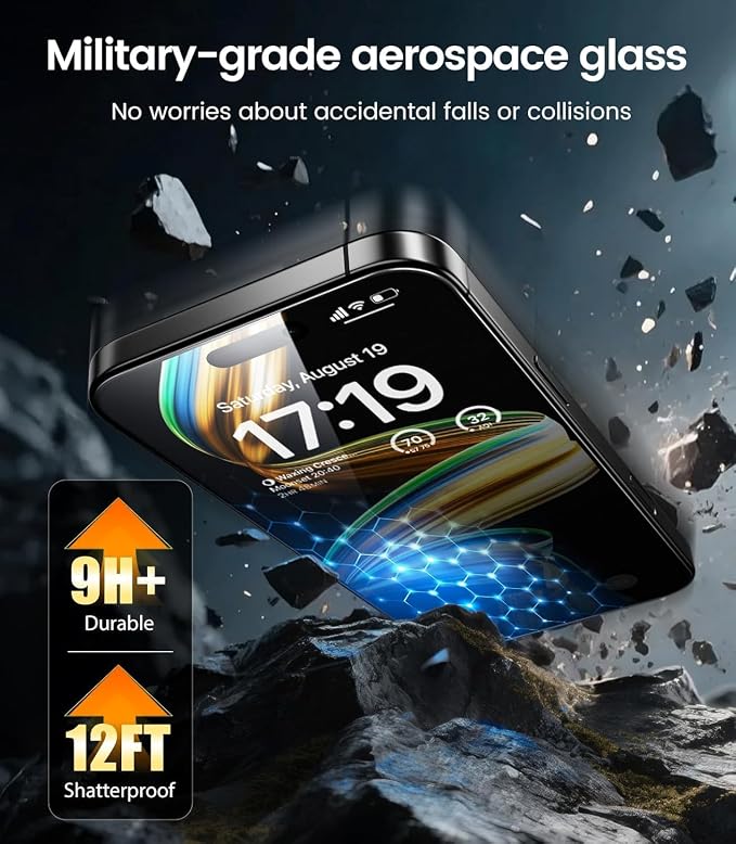 EZ-GLAZ-4 Pack for iPhone 17 Screen Protector (6.3") HD Clear | 12FT Military Grade Shatterproof, TOP 9H+ Tempered Glass Film with Flawless Fit Box, Scratch Resistant, Bubble-Free - Image 5