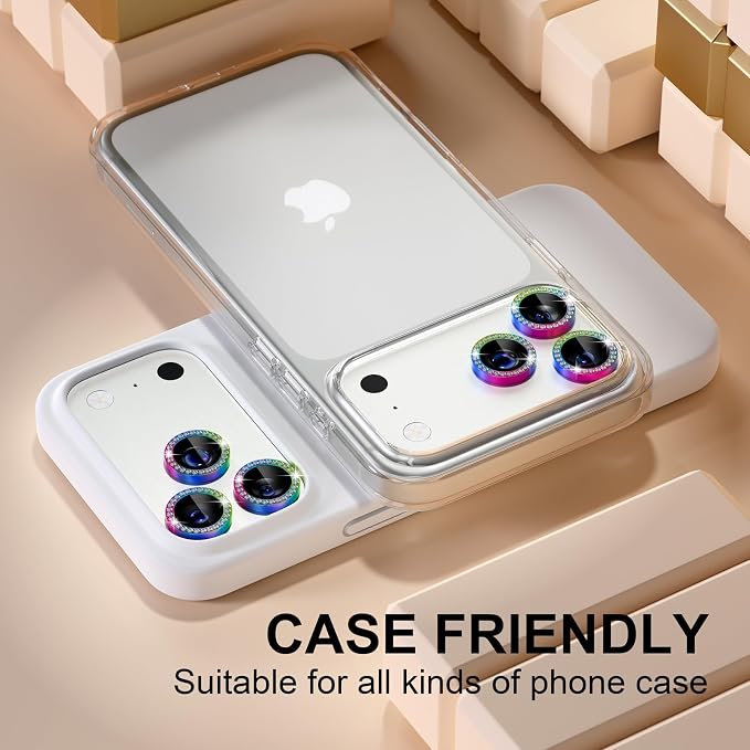 Misea Compatible for iPhone 17 Pro/iPhone 17 Pro Max Camera Lens Protector | 9H Tempered Glass Ultra HD Bling Camera Screen Protector Cover Metal Individual Ring Decoration Accessories, Colorful Diamond - Image 5