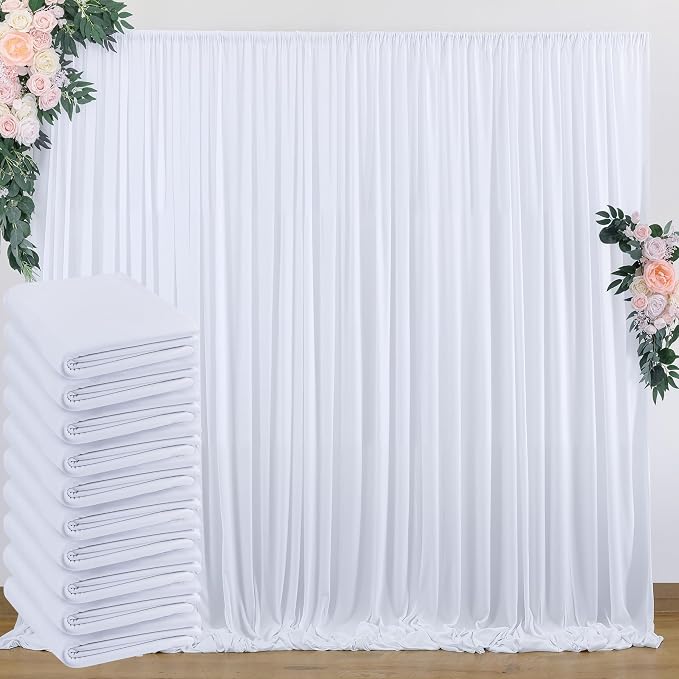 50 ft x 8 ft White Backdrop Curtain Draps for Wedding Parties, 10 Panels 5 ft x 8 ft Wrinkle Free Polyester Photo Drapes for Birthday Party Baby Shower Backdrop Stand by Outpain