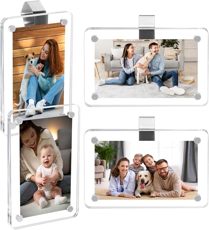 4 Pack Car Picture Holders, Clip Visor Photo Frame Acrylic Magnetic Picture Frames for Cars Sunvisor Display Personalized Memorial Family Dad Mother Couple Pet Wallet Size Photos 2.4 × 3.5 inch by PIFOOG