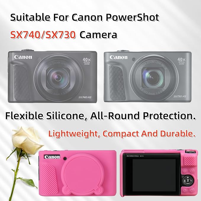 Camera Case for Canon PowerShot SX740/ SX730 Digital Camera, SX740 HS Case | Soft Silicone Protective Case Removable Lens Cover, Comes with 2 Screen Protectors and 1 Wrist Strap. (Peach Red) - Image 2