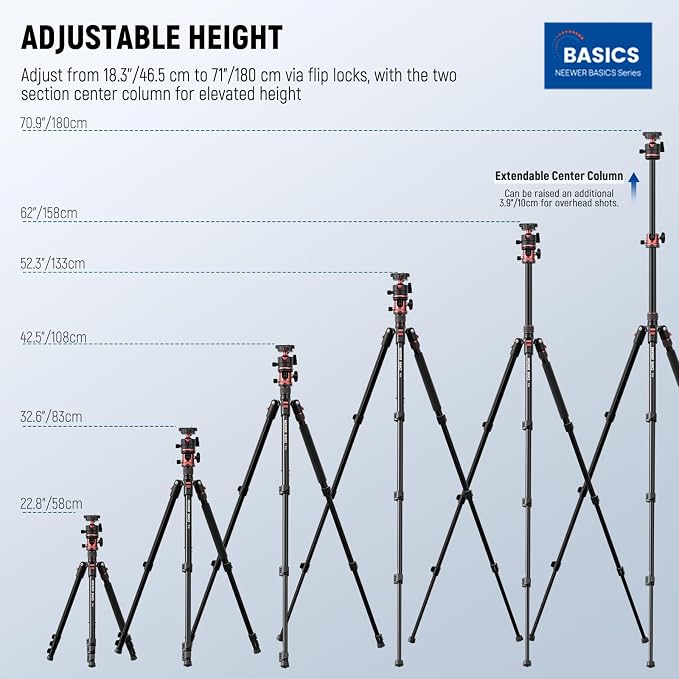 NEEWER Basics 70.9" Camera Tripod Monopod w Center Column/Ball Head, TP16 | Quick Release, Overhead DSLR Cell Phone Holder Stand, Compatible with iPhone, Travel, Video Recording, 17.6 Lb Max Load - Image 2